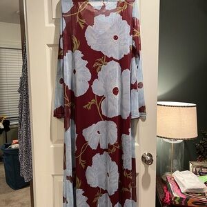 Never Fully Dressed Burgundy and Light Blue Floral Dress
